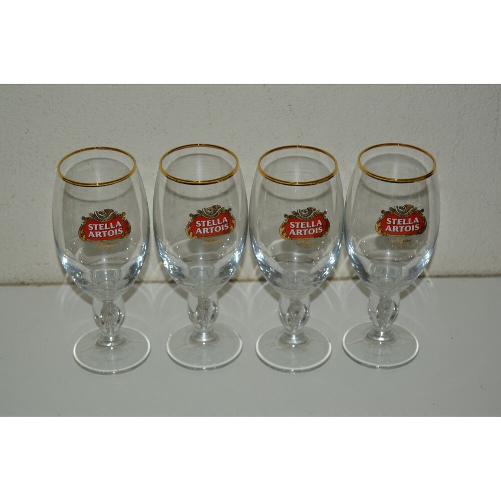Nice Vintage STELLA ARTOIS Pedestal Star Belgium Beer Glass Lot of 4 MINTY 33CL